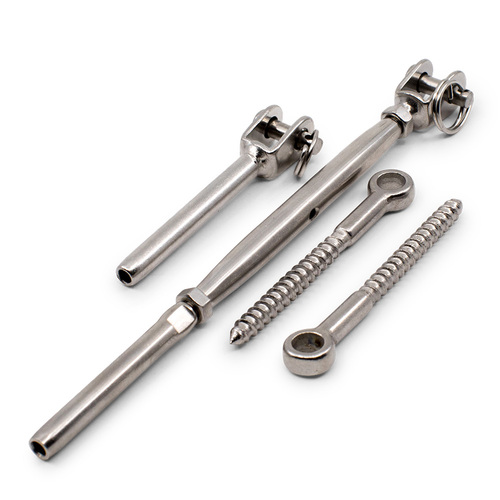 AWR Solutions - Bright Finish Rig Fork Kit with Screw Eyes for 3.2mm Wire Rope - Suits Timber Posts