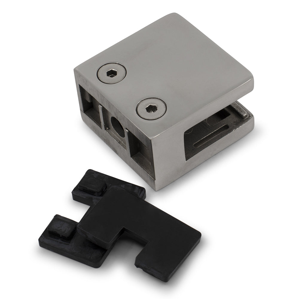 Glass Clamp Large Square Type Flat to suit 8, 10, & 12mm Glass 316 Grade Stainless Steel - Mirror Polish