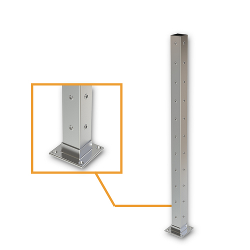 AWR Solutions - Square Corner Post with Nutserts Satin Finish - Welded Base Plate