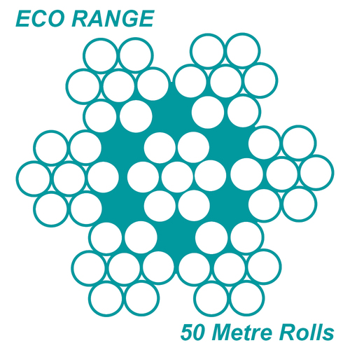 AWR Solutions - 3.2mm 7 x 7 Wire Rope 50 Metre Roll - 316 Grade Stainless Steel