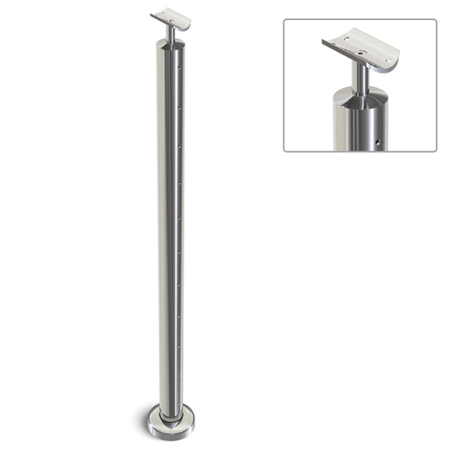 AWR Solutions - Heavy Duty Wire Balustrade 50.8mm x 3.0mm END Post - Round Handrail - MIRROR POLISH