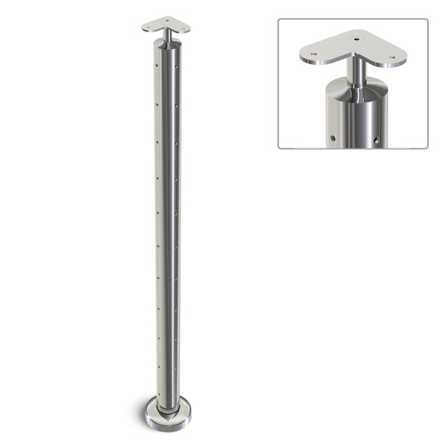AWR Solutions - Heavy Duty Wire Balustrade 50.8mm x 3.0mm CORNER Post - Flat Handrail - MIRROR POLISH