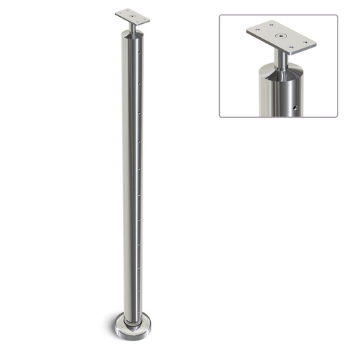 AWR Solutions - Heavy Duty Wire Balustrade 50.8mm x 3.0mm END Post - Flat Handrail - MIRROR POLISH