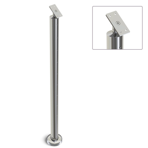 AWR Solutions - Heavy Duty Wire Balustrade 50.8mm x 3.0mm END Angled Post - Flat Handrail - MIRROR POLISH