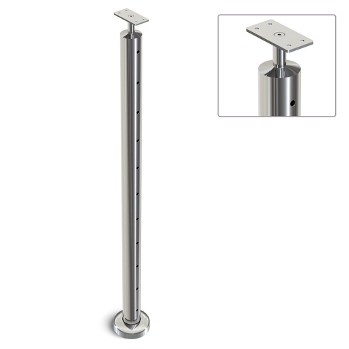 AWR Solutions - Heavy Duty Wire Balustrade 50.8mm x 1.6mm INTERMEDIATE Post 960mm High 11 x 7.5mm Holes - Flat Handrail - MIRROR POLISH