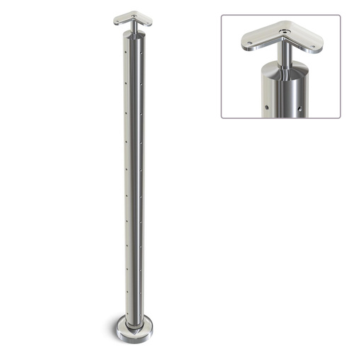 AWR Solutions - Heavy Duty Wire Balustrade 50.8mm x 3.0mm CORNER Post - Round Handrail - MIRROR POLISH