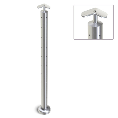 AWR Solutions - Heavy Duty Wire Balustrade 50.8mm x 3.0mm CORNER Post - Round Handrail - SATIN FINISH