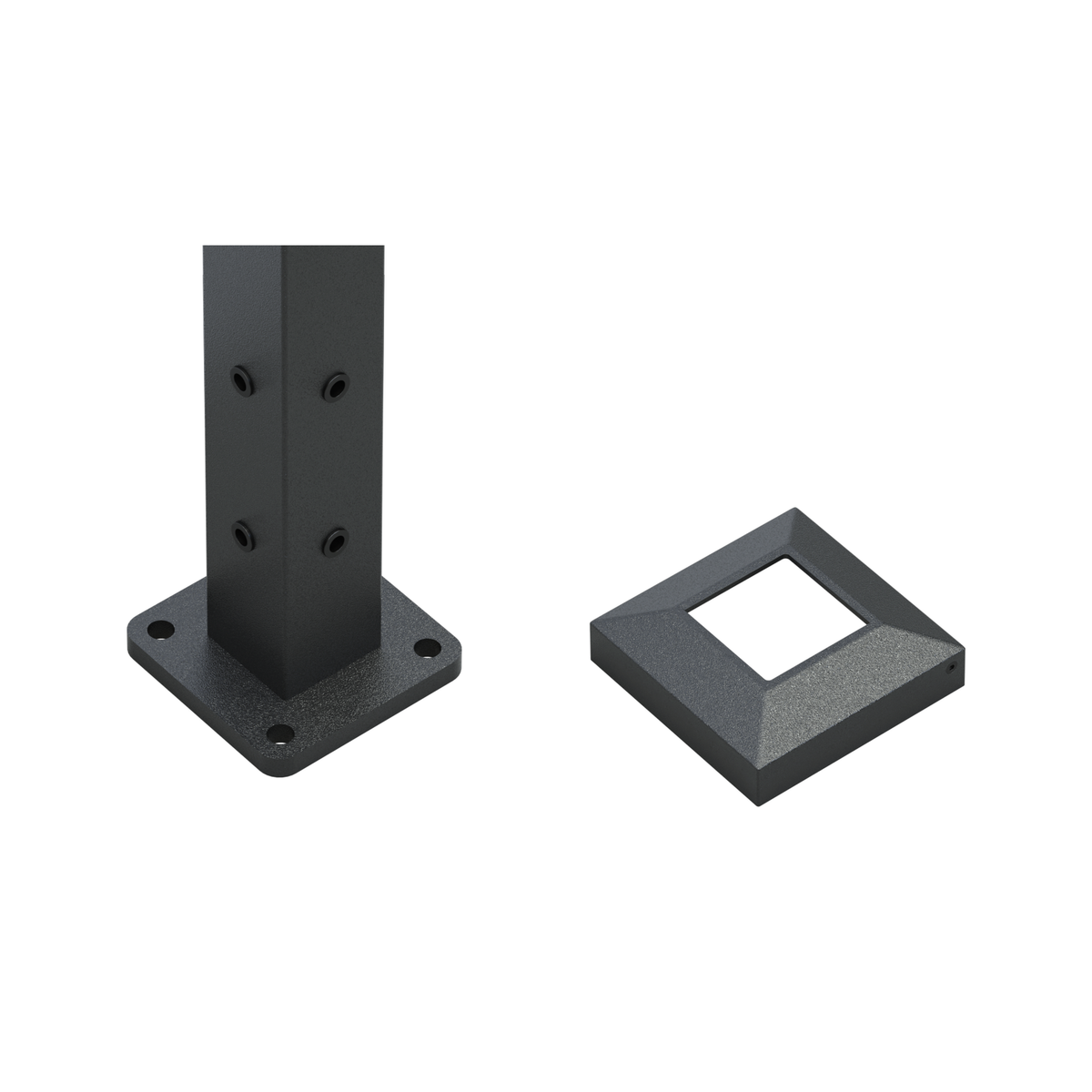 Wire balustrade corner post - Protexture Black - base fixing detail