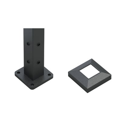 Wire balustrade corner post - Protexture Black - base fixing detail