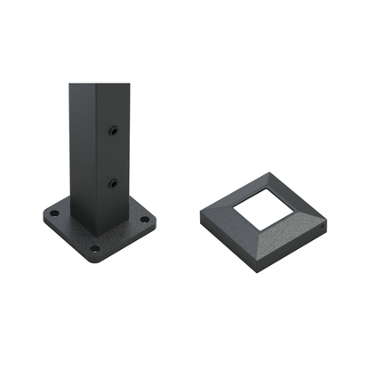 Wire balustrade end post - Protexture Black - base fixing detail