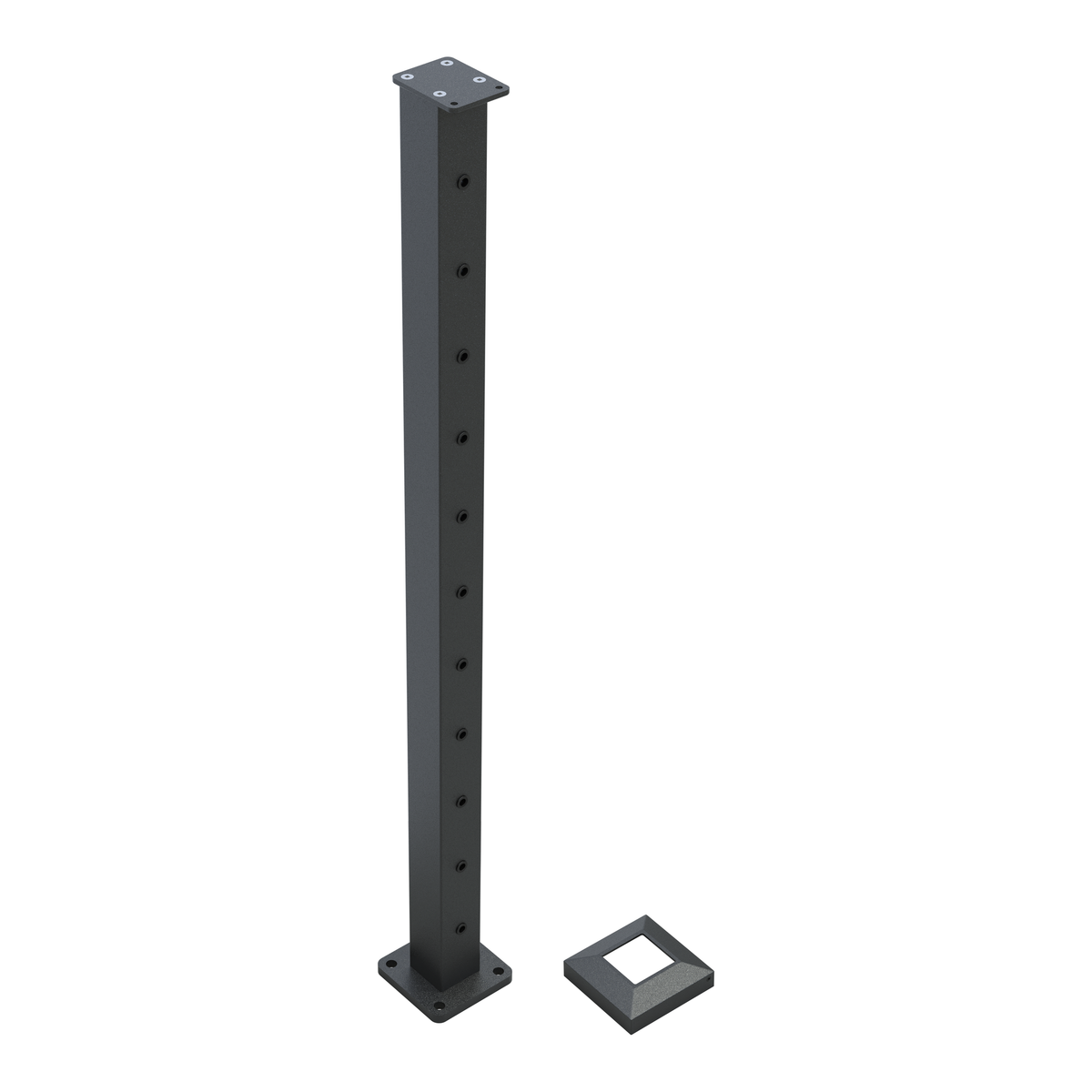 Wire balustrade end post - Protexture Black - base cover removed