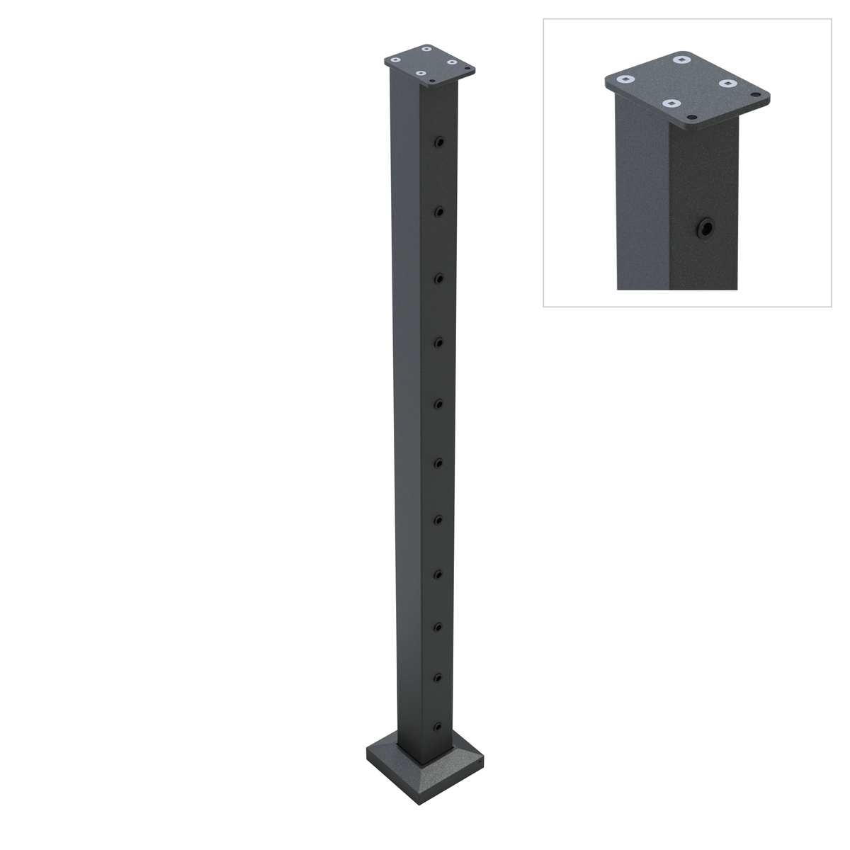 Wire balustrade end post - Protexture Black - full view