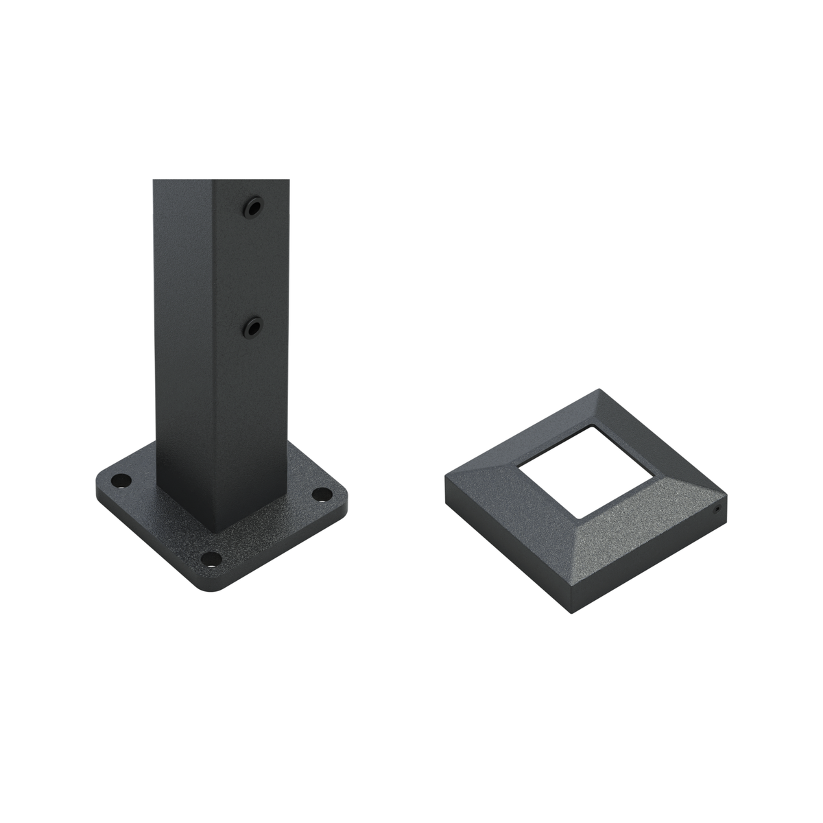 Wire balustrade end angled stair post - Protexture Black - base fixing detail