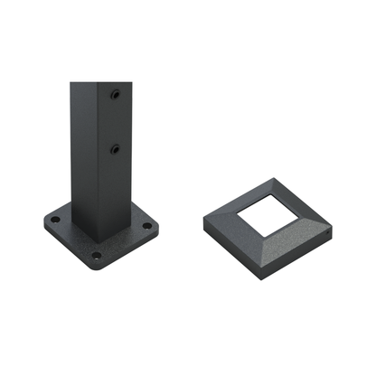 Wire balustrade end angled stair post - Protexture Black - base fixing detail