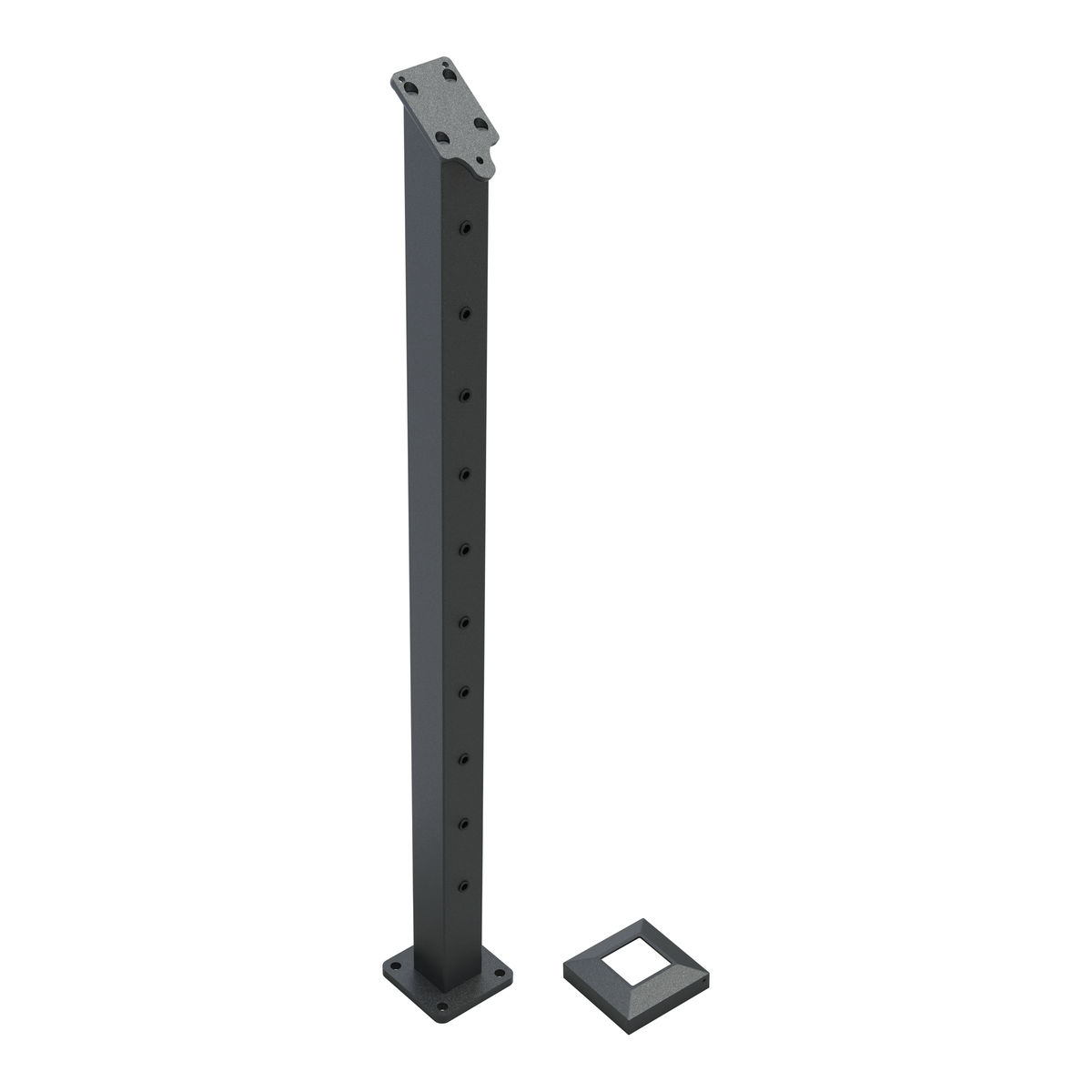 Wire balustrade end angled stair post - Protexture Black - base cover removed