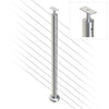Round Intermediate Post with Straight Fixed Saddle - Flat Handrail - 960mm High - 50.8 x 1.6mm Tube - 22 x 8mm Holes in 2 Sides - Heavy Duty Base Plate and Cover - 316 Grade Stainless Steel Satin finish
