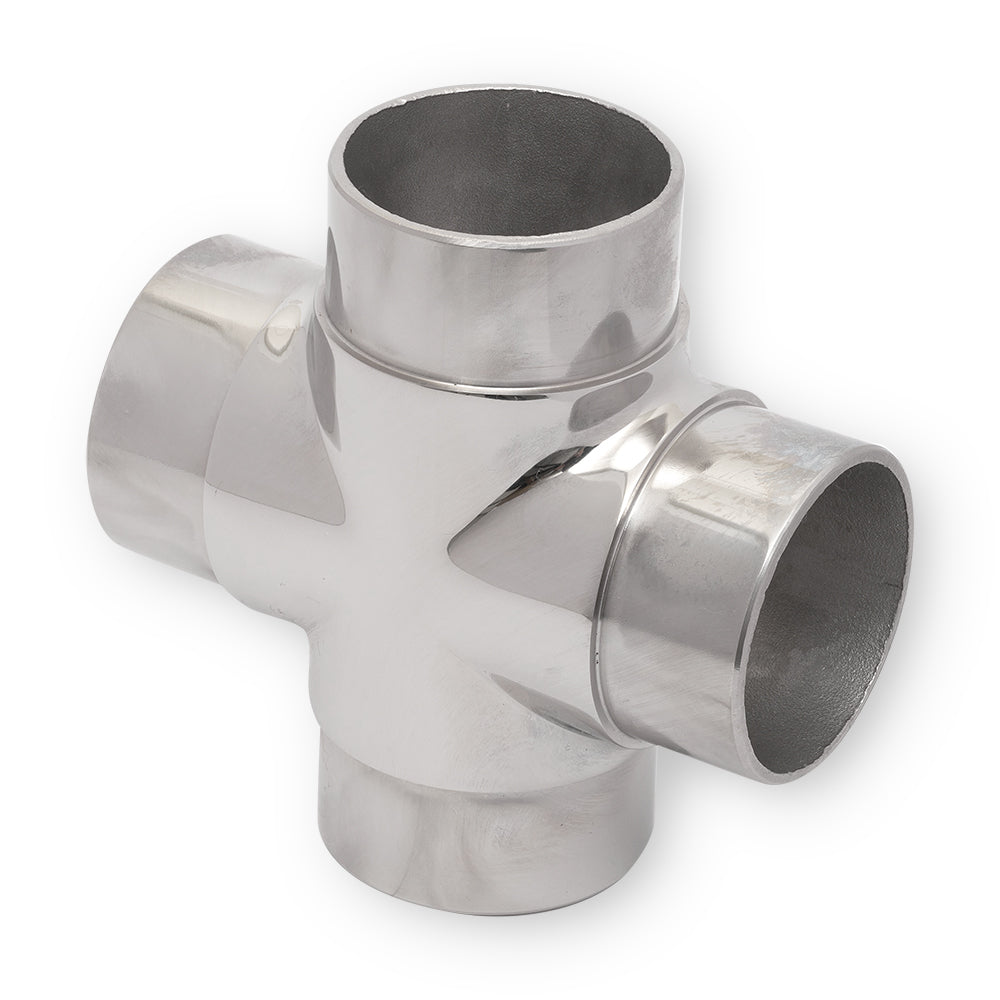 Star Tee Joiner to suit 1.6mm Round Tube 316 Grade Stainless Steel - Mirror Polish - SIZES: 38.1mm, 50.8mm