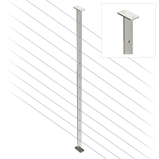 Intermediate Post 30mm x 5mm - 960mm high. Predrilled with 11 x 7.5mm holes at 80mm spacing. 316 Grade Stainless Steel Mirror Polish Finish.