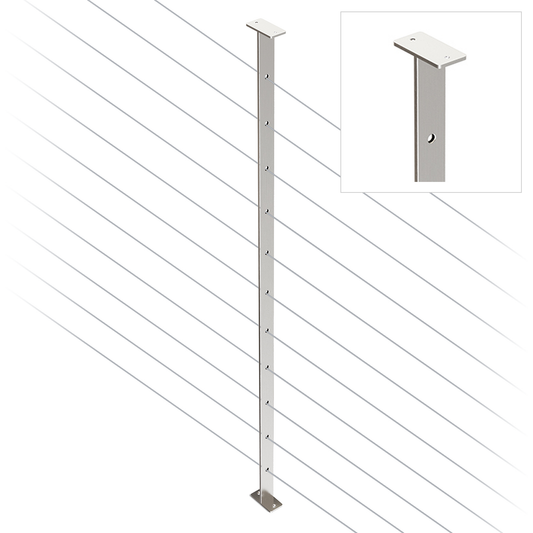 Intermediate Post 30mm x 5mm - 960mm high. Predrilled with 11 x 7.5mm holes at 80mm spacing. 316 Grade Stainless Steel Satin Finish.