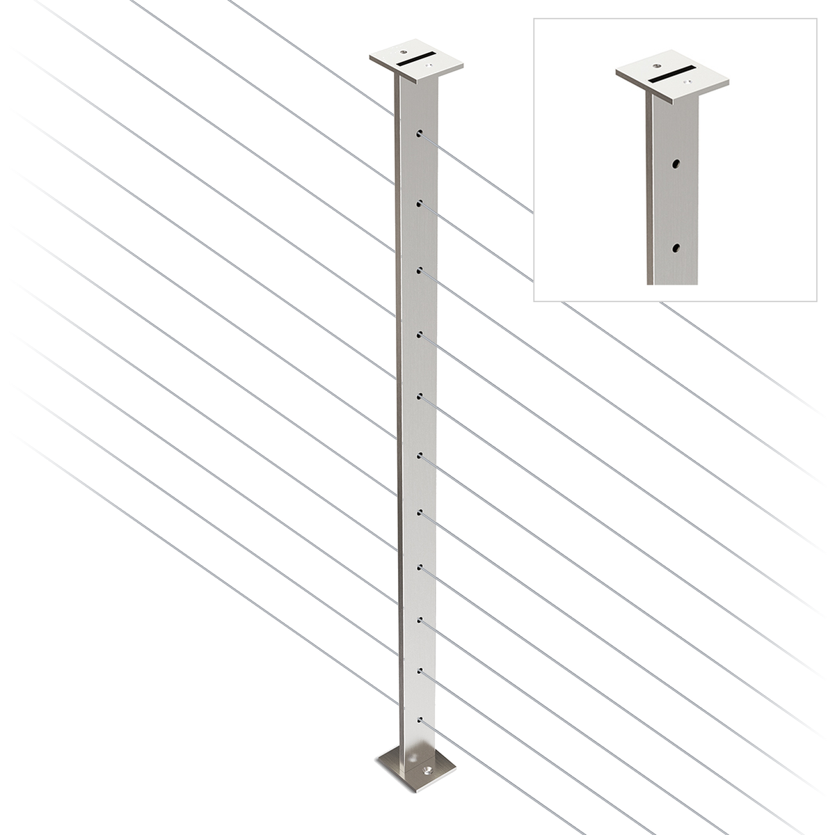 Intermediate Post 50mm x 10mm - 960mm high. Predrilled with 11 x 8mm holes at 80mm spacing - Satin Finish