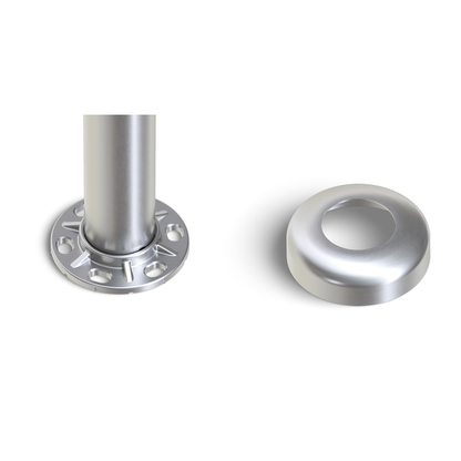 Round Stair End Post with Straight Adjustable Saddle - Flat Handrail - 960mm High - 50.8 x 3mm Tube - 11 x 9mm Holes in 1 Side - Heavy Duty Base Plate and Cover - 316 Grade Stainless Steel Satin finish