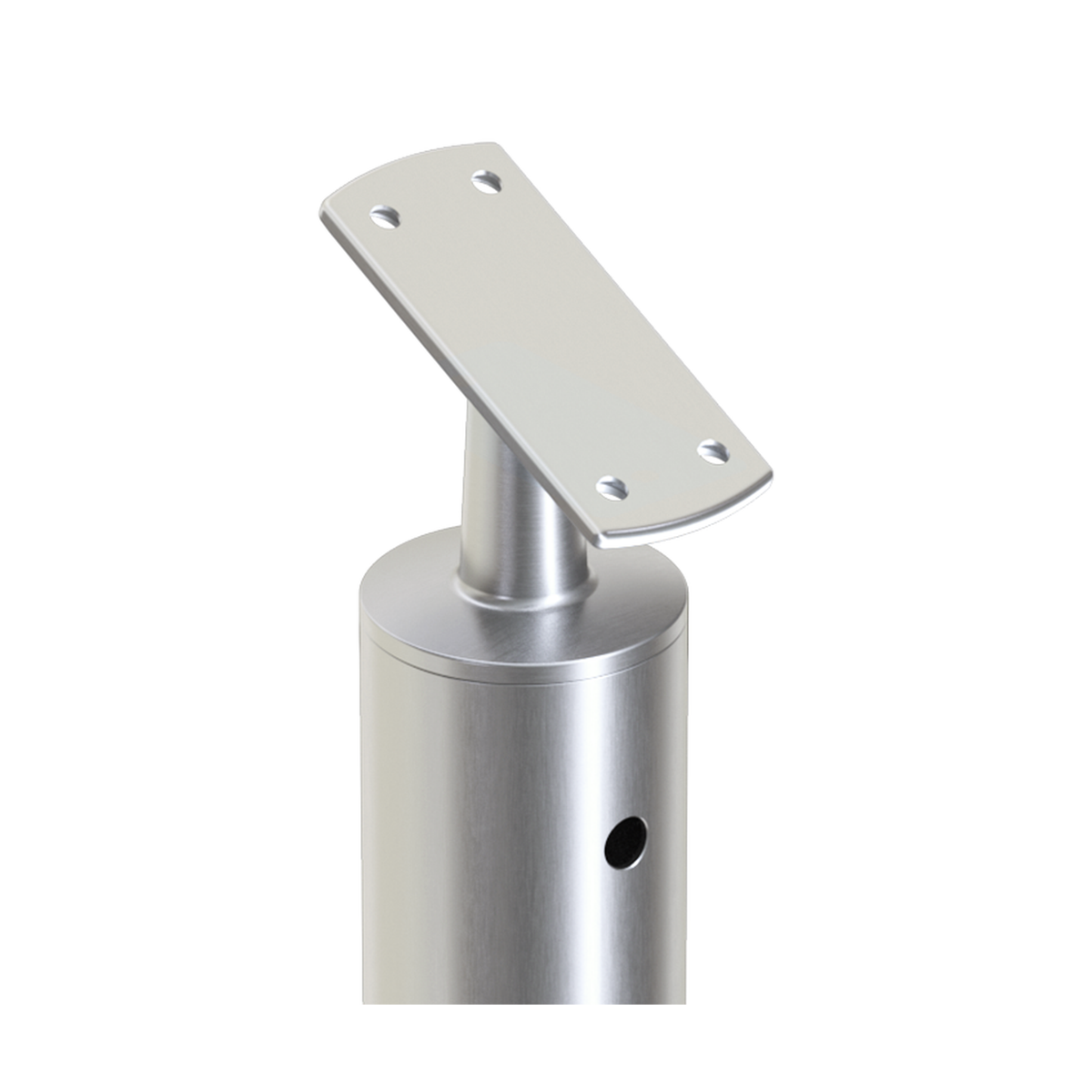 Round Stair End Post with Straight Adjustable Saddle - Flat Handrail - 960mm High - 50.8 x 3mm Tube - 11 x 9mm Holes in 1 Side - Heavy Duty Base Plate and Cover - 316 Grade Stainless Steel Satin finish