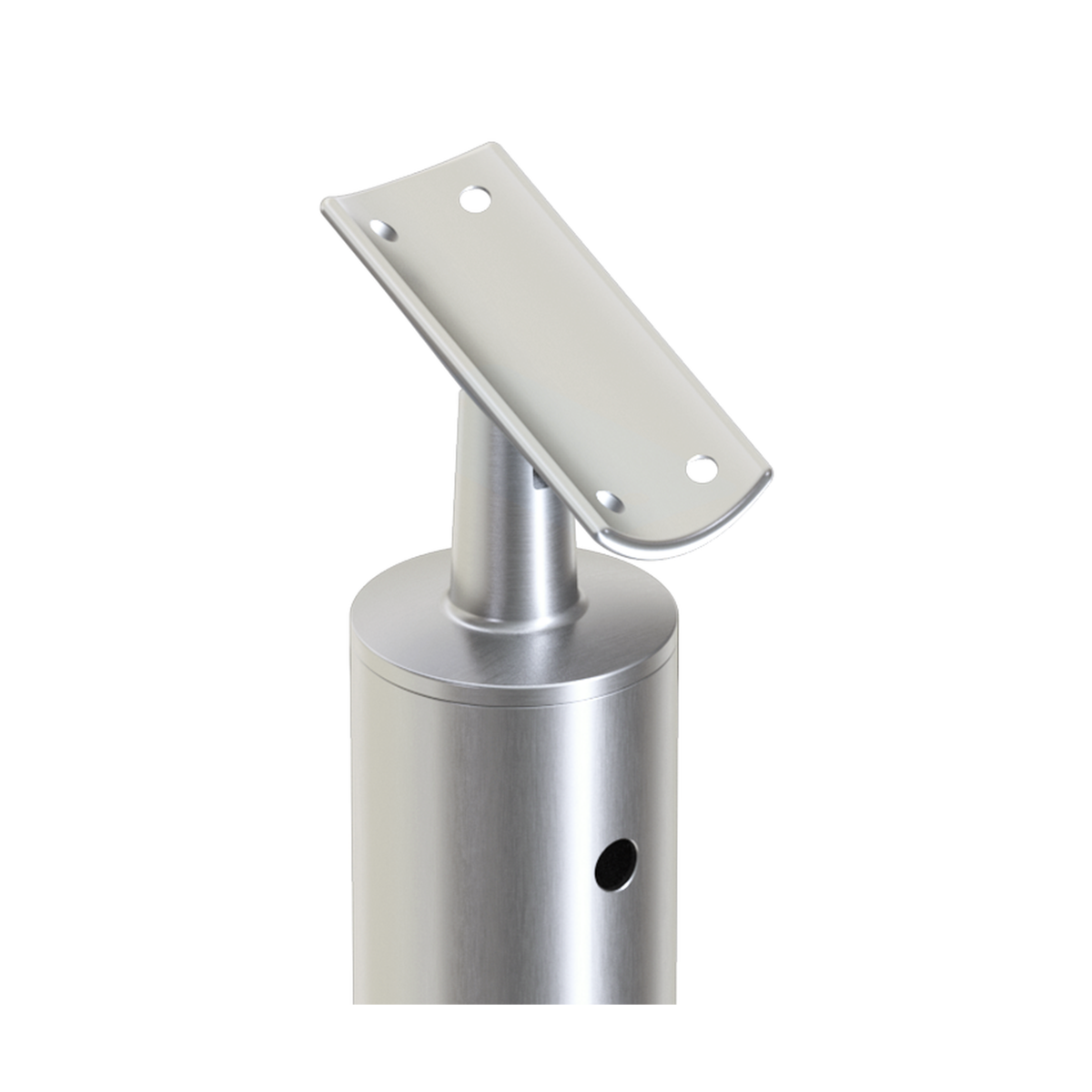 Round Stair End Post with Straight Adjustable Saddle - Round Handrail - 960mm High - 50.8 x 3mm Tube - 11 x 9mm Holes in 1 Side - Heavy Duty Base Plate and Cover - 316 Grade Stainless Steel Satin finish