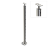 Round End Post with Straight Fixed Saddle - Flat Handrail - 960mm High - 50.8 x 3mm Tube - 11 x 9mm Holes in 1 Side - Heavy Duty Base Plate and Cover - 316 Grade Stainless Steel Mirror polished