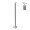 Round End Post with Straight Fixed Saddle - Flat Handrail - 960mm High - 50.8 x 3mm Tube - 11 x 9mm Holes in 1 Side - Heavy Duty Base Plate and Cover - 316 Grade Stainless Steel Satin finish
