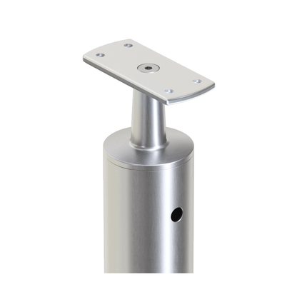 Round Intermediate Post with Straight Fixed Saddle - Flat Handrail - 960mm High - 50.8 x 1.6mm Tube - 22 x 8mm Holes in 2 Sides - Heavy Duty Base Plate and Cover - 316 Grade Stainless Steel Satin finish