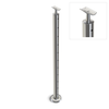 Round End Post with Straight Fixed Saddle - Round Handrail - 960mm High - 50.8 x 3mm Tube - 11 x 9mm Holes in 1 Side - Heavy Duty Base Plate and Cover - 316 Grade Stainless Steel Mirror polished