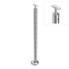 Round End Post with Straight Fixed Saddle - Round Handrail - 960mm High - 50.8 x 3mm Tube - 11 x 9mm Holes in 1 Side - Heavy Duty Base Plate and Cover - 316 Grade Stainless Steel Satin finish