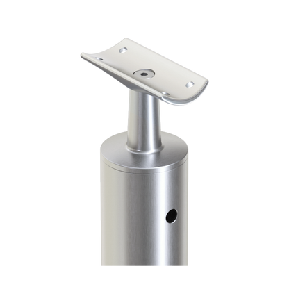 Round Intermediate Post with Straight Fixed Saddle - Round Handrail - 960mm High - 50.8 x 1.6mm Tube - 22 x 8mm Holes in 2 Sides - Heavy Duty Base Plate and Cover - 316 Grade Stainless Steel Satin finish