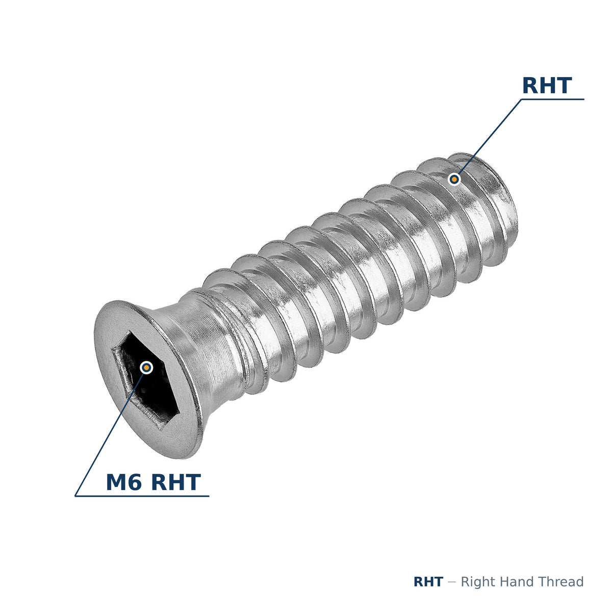Threaded Timber Inserts M6 x 32mm RHT - 304 Grade Stainless Steel