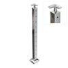 Square Corner Post with Corner Fixed Saddle - Round Handrail - 960mm High - 50.8 x 50.8 x 3mm Tube - 22 x 9mm Holes in 2 Sides - Heavy Duty Base Plate and Cover - 316 Grade Stainless Steel Mirror polished