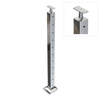 Square End Post with Straight Fixed Saddle - Flat Handrail - 960mm High - 50.8 x 50.8 x 3mm Tube - 11 x 9mm Holes in 1 Side - Heavy Duty Base Plate and Cover - 316 Grade Stainless Steel Mirror polished