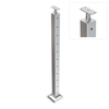Square End Post with Straight Fixed Saddle - Flat Handrail - 960mm High - 50.8 x 50.8 x 3mm Tube - 11 x 9mm Holes in 1 Side - Heavy Duty Base Plate and Cover - 316 Grade Stainless Steel Satin finish
