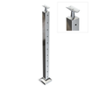 Square End Post with Straight Fixed Saddle - Round Handrail - 960mm High - 50.8 x 50.8 x 3mm Tube - 11 x 9mm Holes in 1 Side - Heavy Duty Base Plate and Cover - 316 Grade Stainless Steel Mirror polished