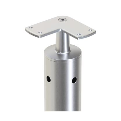 Round Corner Post with Corner Fixed Saddle - Flat Handrail - 960mm High - 50.8 x 3mm Tube - 22 x 9mm Holes in 2 Sides - Heavy Duty Base Plate and Cover - 316 Grade Stainless Steel Satin finish
