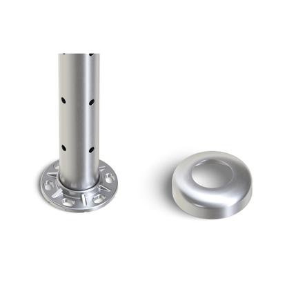 Round Corner Post with Corner Fixed Saddle - Round Handrail - 960mm High - 50.8 x 3mm Tube - 22 x 9mm Holes in 2 Sides - Heavy Duty Base Plate and Cover - 316 Grade Stainless Steel Satin finish