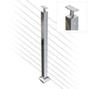 Square Intermediate Post with Straight Fixed Saddle - Flat Handrail - 960mm High - 50.8 x 50.8 x 1.6mm Tube - 22 x 8mm Holes in 2 Sides - Heavy Duty Base Plate and Cover - 316 Grade Stainless Steel Mirror polished