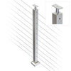Square Intermediate Post with Straight Fixed Saddle - Flat Handrail - 960mm High - 50.8 x 50.8 x 1.6mm Tube - 22 x 8mm Holes in 2 Sides - Heavy Duty Base Plate and Cover - 316 Grade Stainless Steel Satin finish