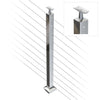 Square Intermediate Post with Straight Fixed Saddle - Round Handrail - 960mm High - 50.8 x 50.8 x 1.6mm Tube - 22 x 8mm Holes in 2 Sides - Heavy Duty Base Plate and Cover - 316 Grade Stainless Steel Mirror polished