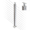 Square Intermediate Post with Straight Fixed Saddle - Round Handrail - 960mm High - 50.8 x 50.8 x 1.6mm Tube - 22 x 8mm Holes in 2 Sides - Heavy Duty Base Plate and Cover - 316 Grade Stainless Steel Satin finish