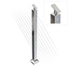 Square Stair Intermediate Post with Straight Adjustable Saddle - Flat Handrail - 960mm High - 50.8 x 50.8 x 1.6mm Tube - Up to 11 x 9.5mm Holes in 2 Sides - Heavy Duty Base Plate and Cover - 316 Grade Stainless Steel Mirror polished