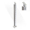 Square Stair Intermediate Post with Straight Adjustable Saddle - Round Handrail - 960mm High - 50.8 x 50.8 x 1.6mm Tube - Up to 11 x 9.5mm Holes in 2 Sides - Heavy Duty Base Plate and Cover - 316 Grade Stainless Steel Satin finish