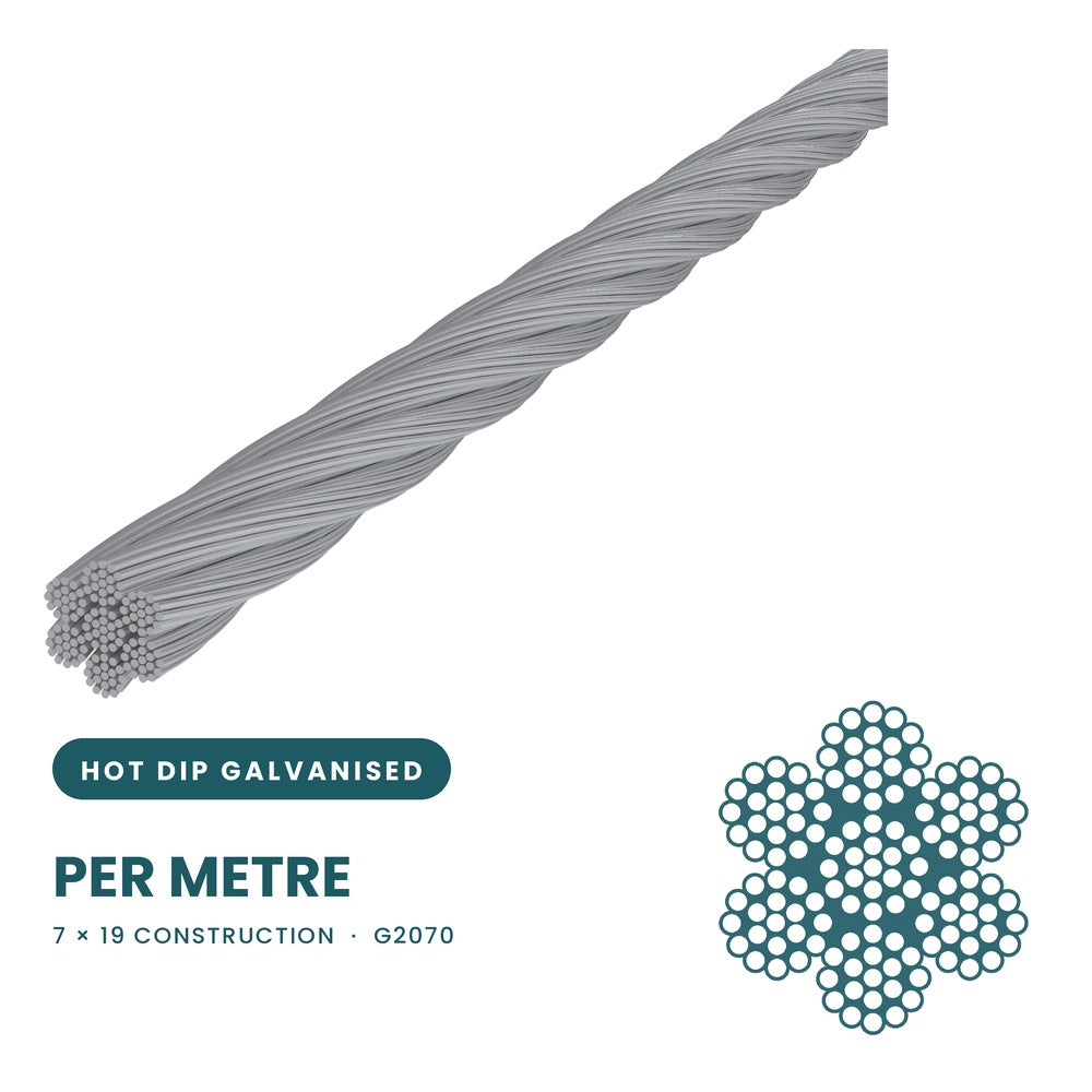 7 x 19 IWRC Wire Rope G2070 - SIZES: 3.2mm - 12mm 1000m Roll / Per Meter