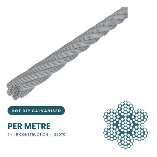 7 x 19 IWRC Wire Rope G2070 - SIZES: 3.2mm - 12mm 1000m Roll / Per Meter