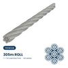 7 x 19 Wire Rope 316 Grade Stainless Steel - SIZES: 1.6mm - 16mm - 305 Metre Rolls