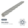3.2mm 7 x 7 Wire Rope 50 Metre Roll - 316 Grade Stainless Steel